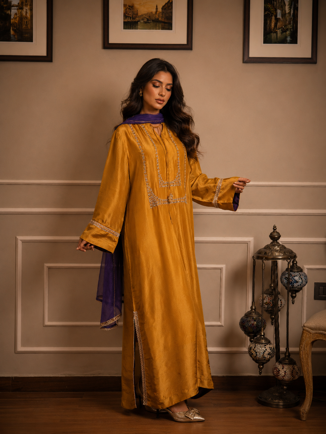 NOURA KANDURA/KAFTAN OLD GOLD