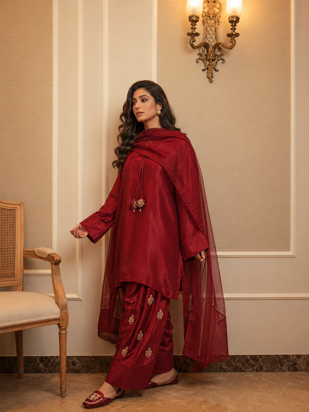 NAZO FARSHI SHALWAR KAMEEZ DEEP MAROON
