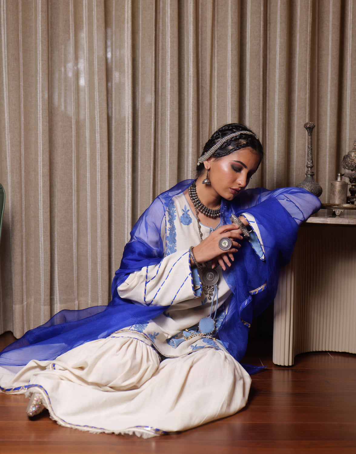 Begum Kashmiri Aari Embroidered Blue Garara Set