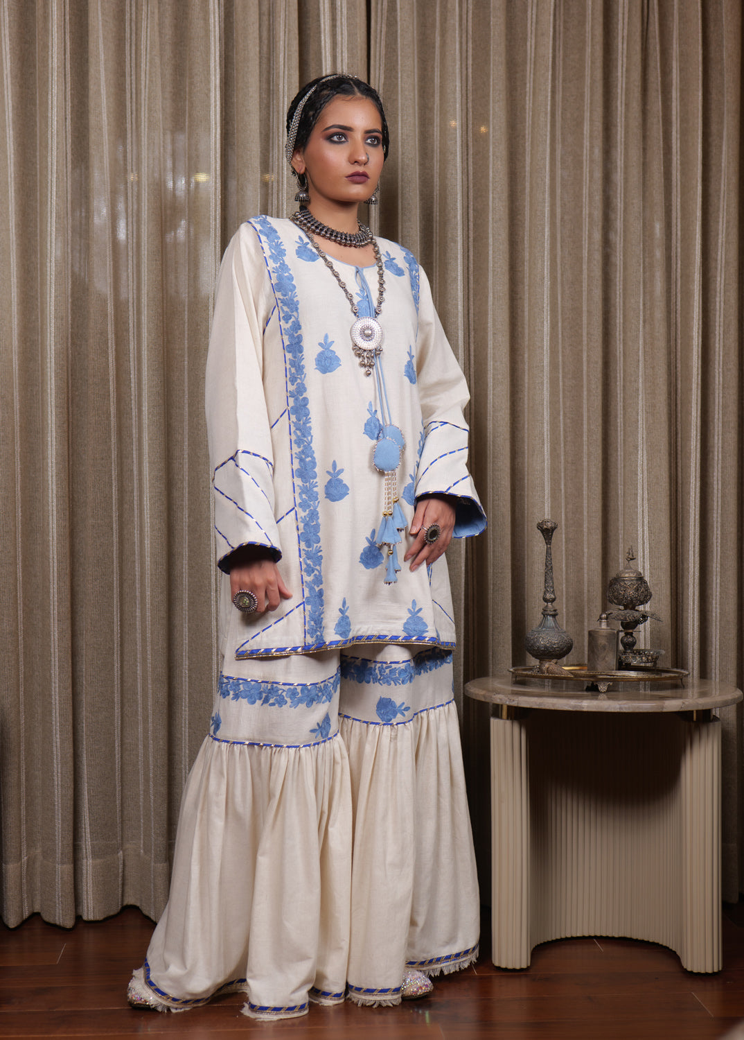 Begum Kashmiri Aari Embroidered Blue Garara Set