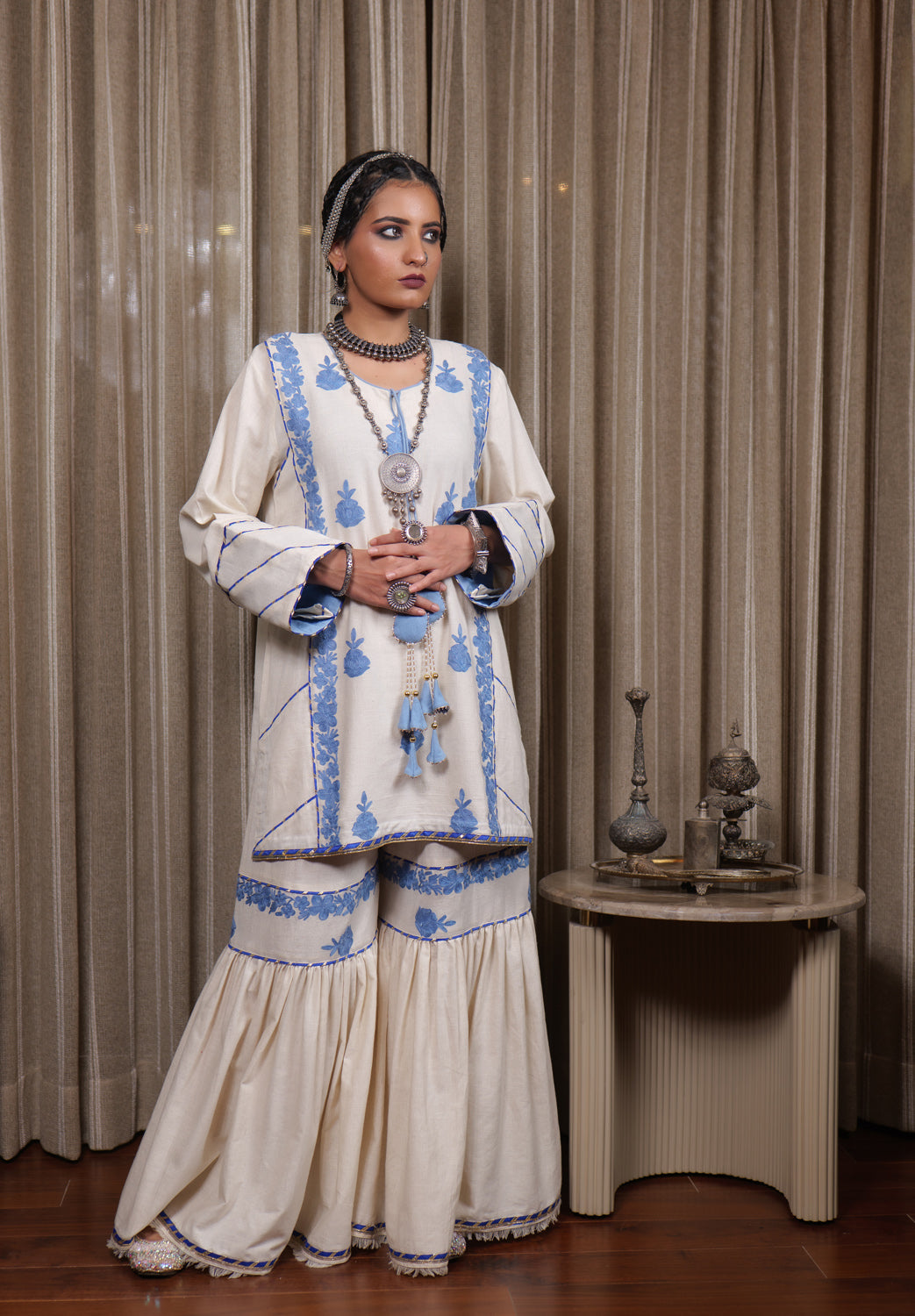 Begum Kashmiri Aari Embroidered Blue Garara Set