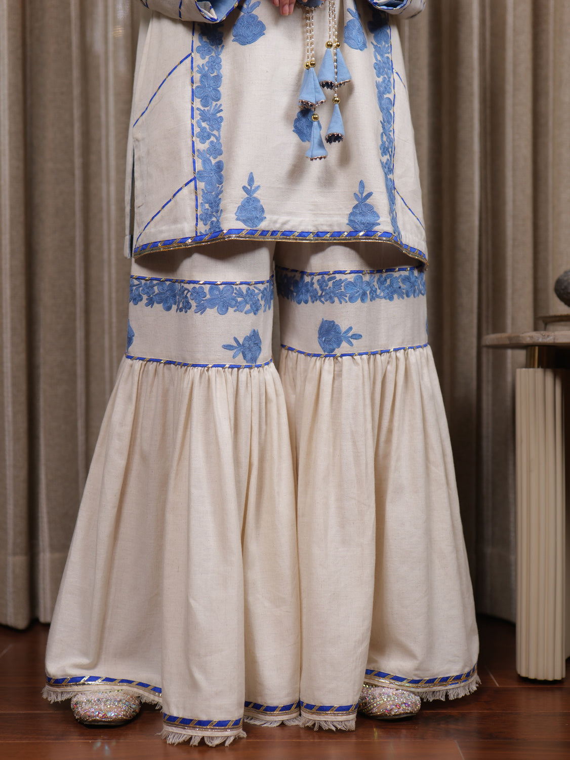 Begum Kashmiri Aari Embroidered Blue Garara Set
