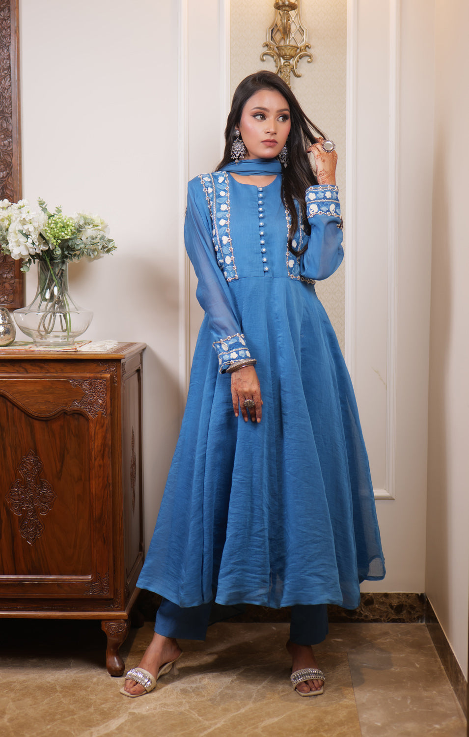 Begum Kashmiri Aari Embroidered Long Anarkali Set