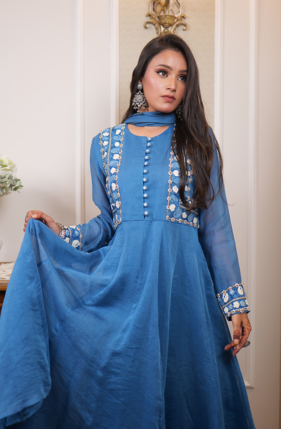 Begum Kashmiri Aari Embroidered Long Anarkali Set