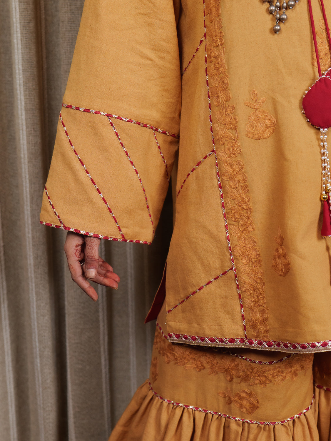 Begum Kashmiri Aari Embroidered Mustard & Maroon Garara Set