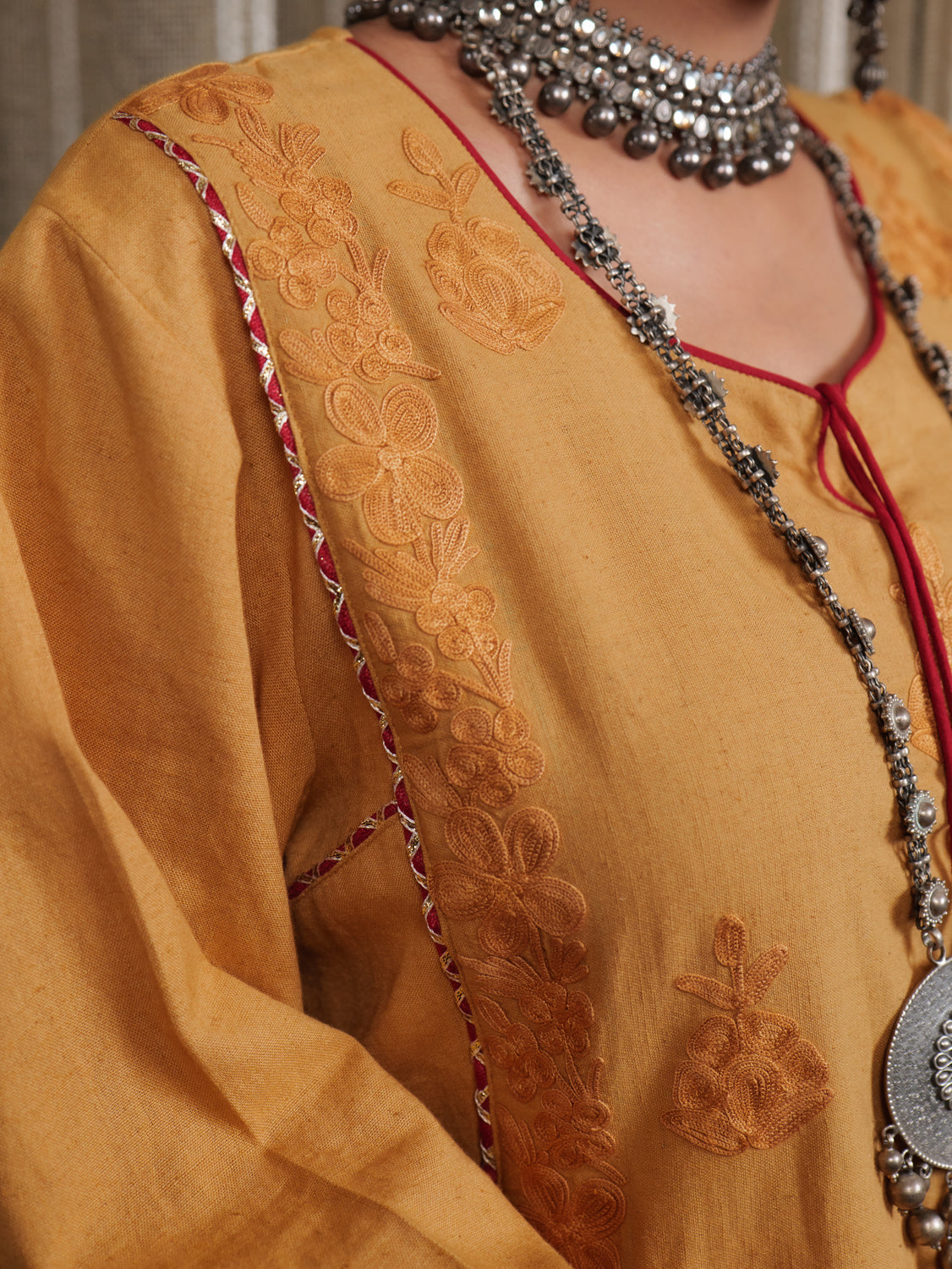Begum Kashmiri Aari Embroidered Mustard & Maroon Garara Set