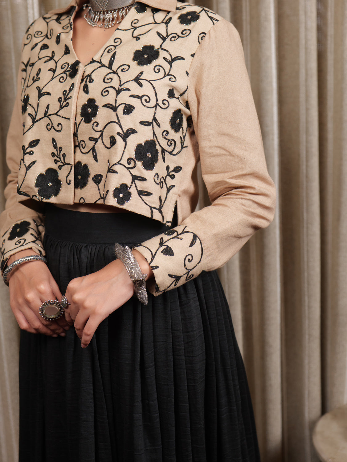 Begum Kashmiri Aari Embroidered Shirt Blouse with Flared Skirt