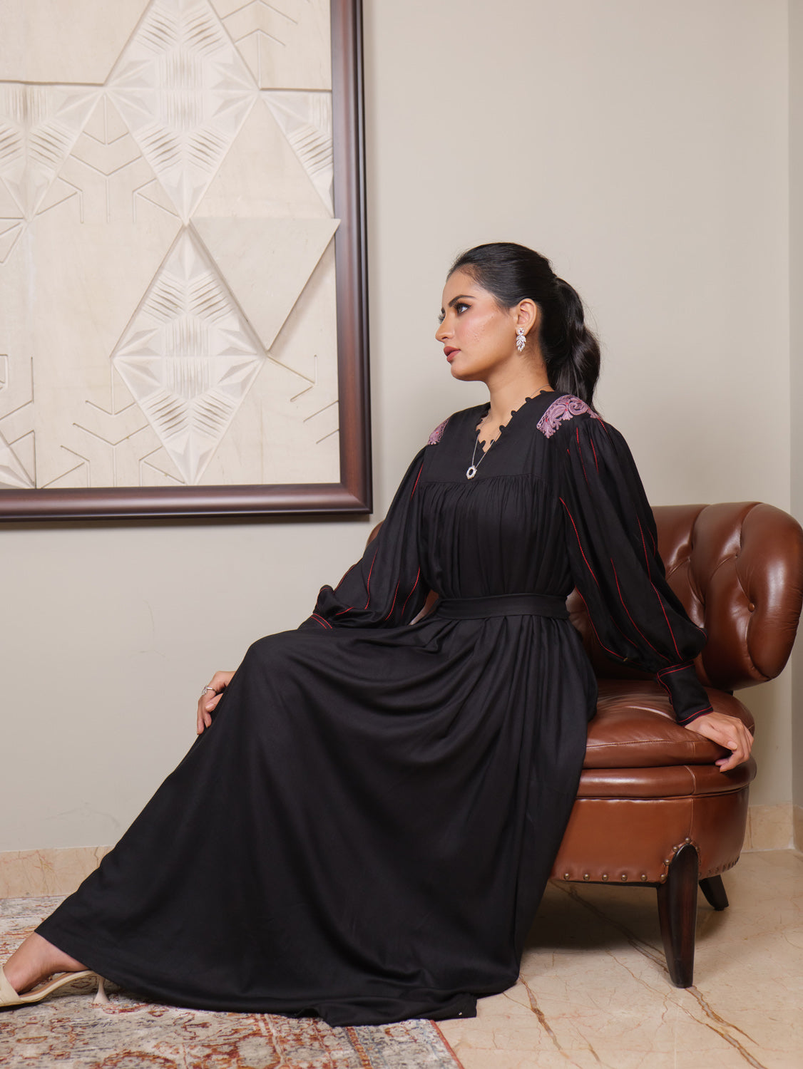 Fitoor Kashmiri Aari Embroidered Maxi Dress with Bag Belt