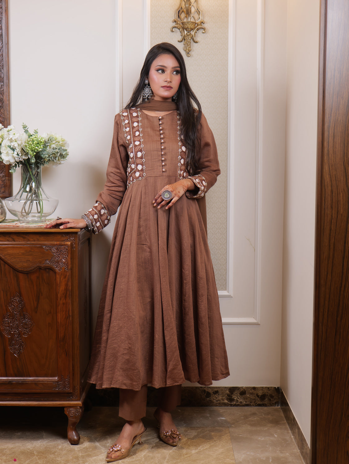 Begum Kashmiri Aari Embroidered Long Anarkali Set