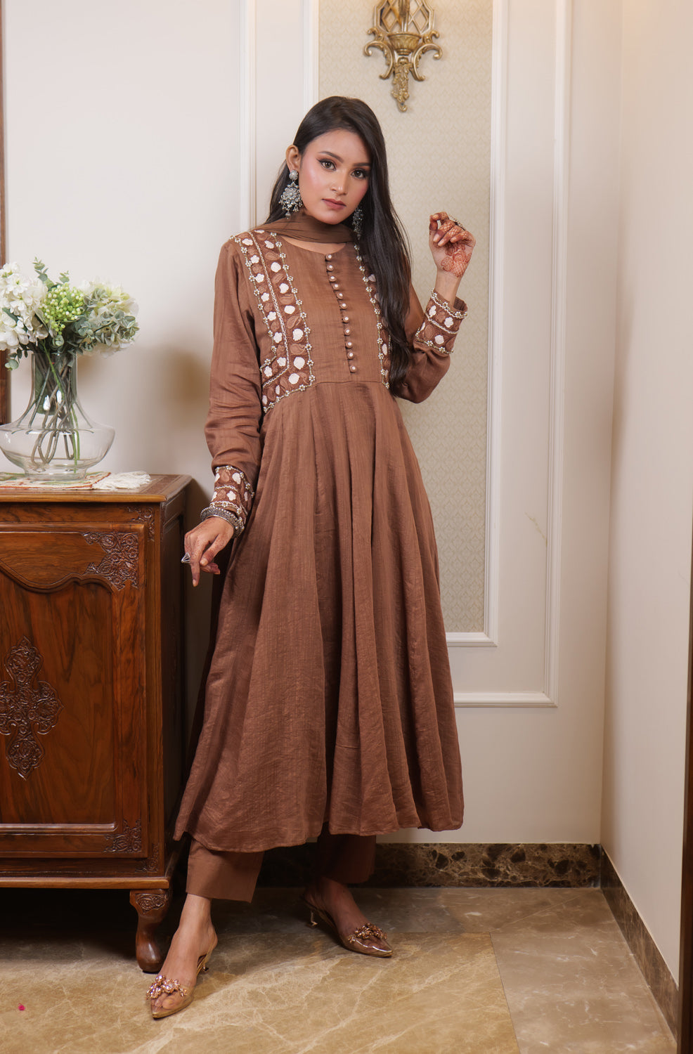 Begum Kashmiri Aari Embroidered Long Anarkali Set