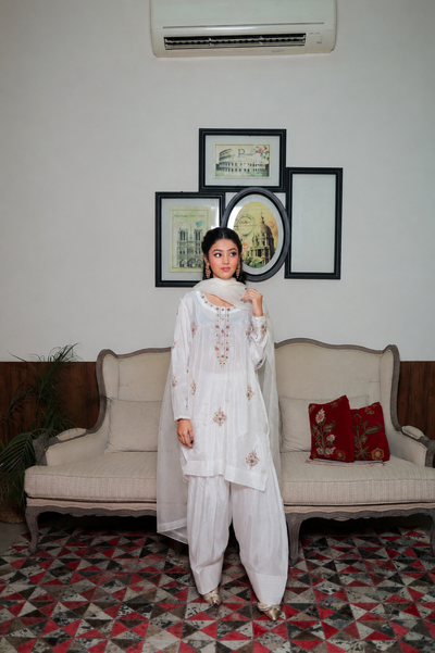GULAABO FARSHI SHALWAR KAMEEZ WHITE