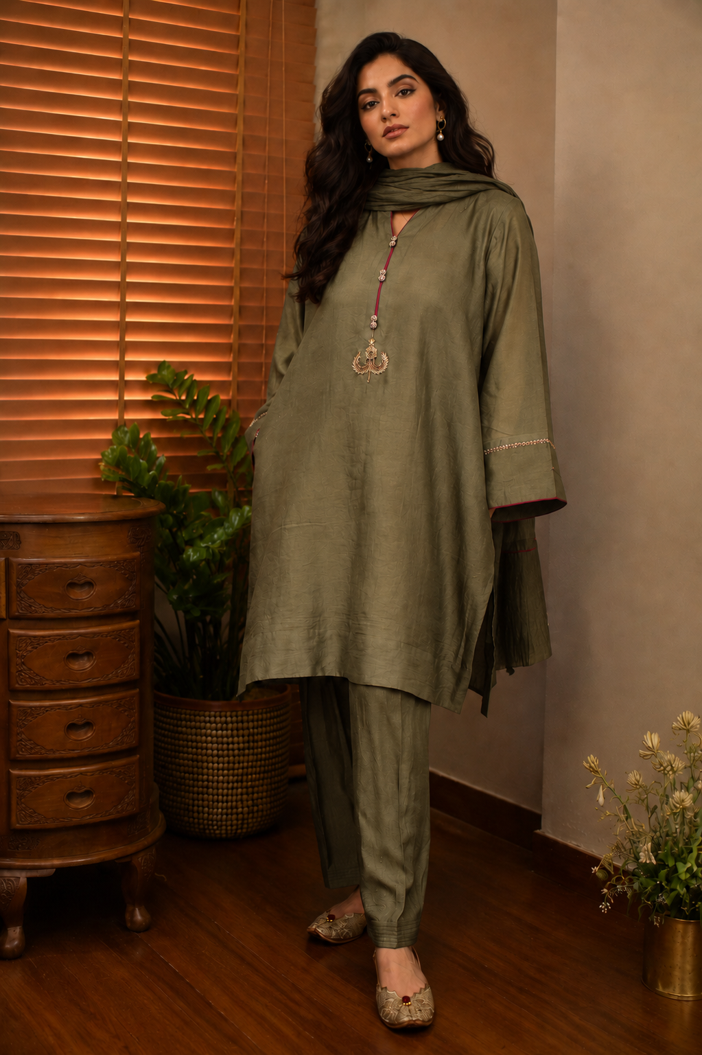 HOOR SALWAR KAMEEZ DARK MOSS GREEN