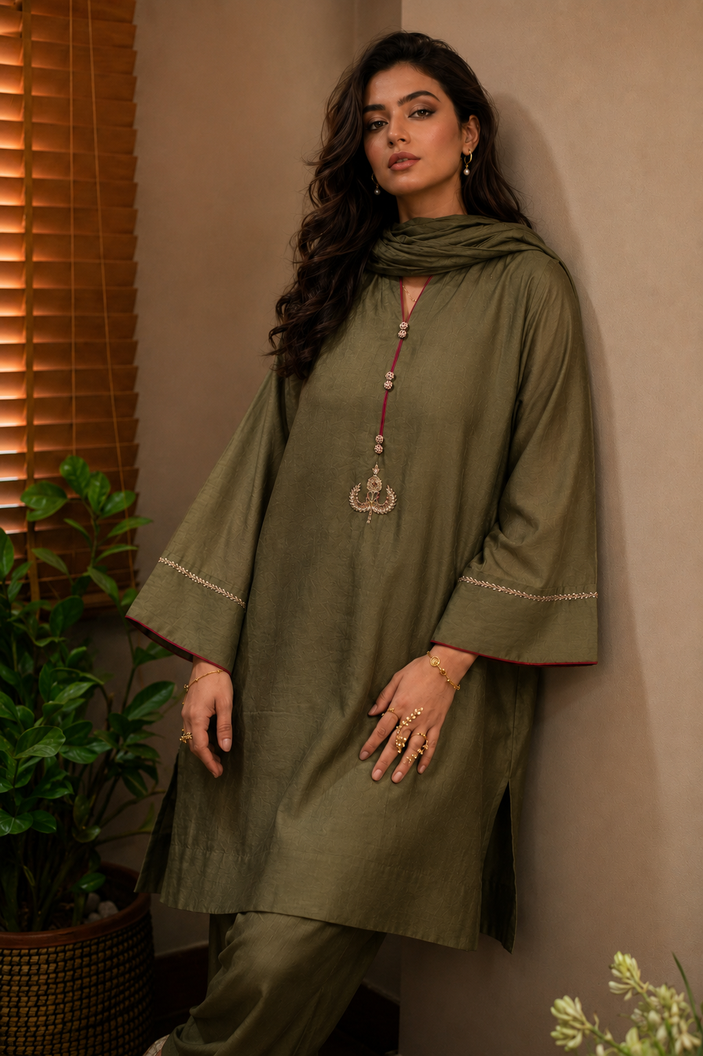 HOOR SALWAR KAMEEZ DARK MOSS GREEN