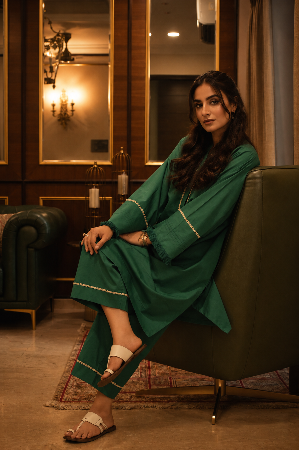 AYLA KAMEEZ TROUSER CO-ORD GREEN