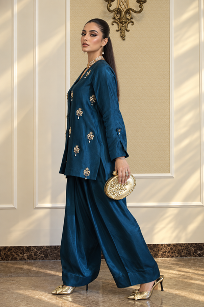 ZIMAL FARSHI SHALWAR KAMEEZ TEAL BLUE