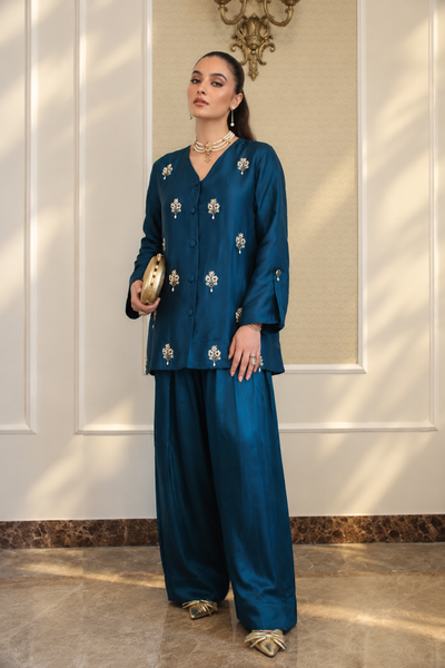 ZIMAL FARSHI SHALWAR KAMEEZ TEAL BLUE