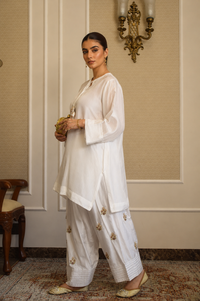 NAZO FARSHI SHALWAR KAMEEZ PEARL WHITE