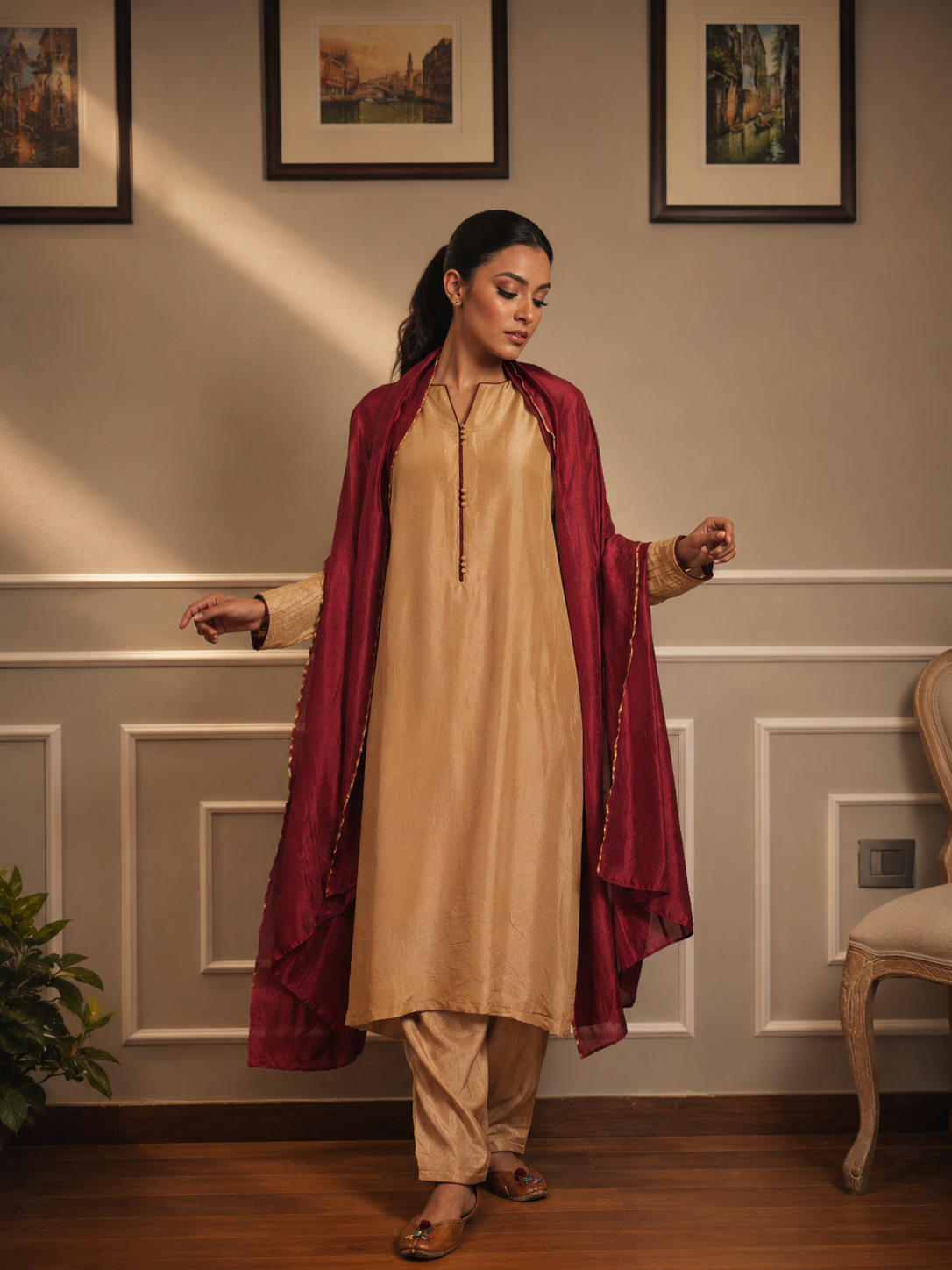 MIRA KURTA TROUSER BEIGE CREAM