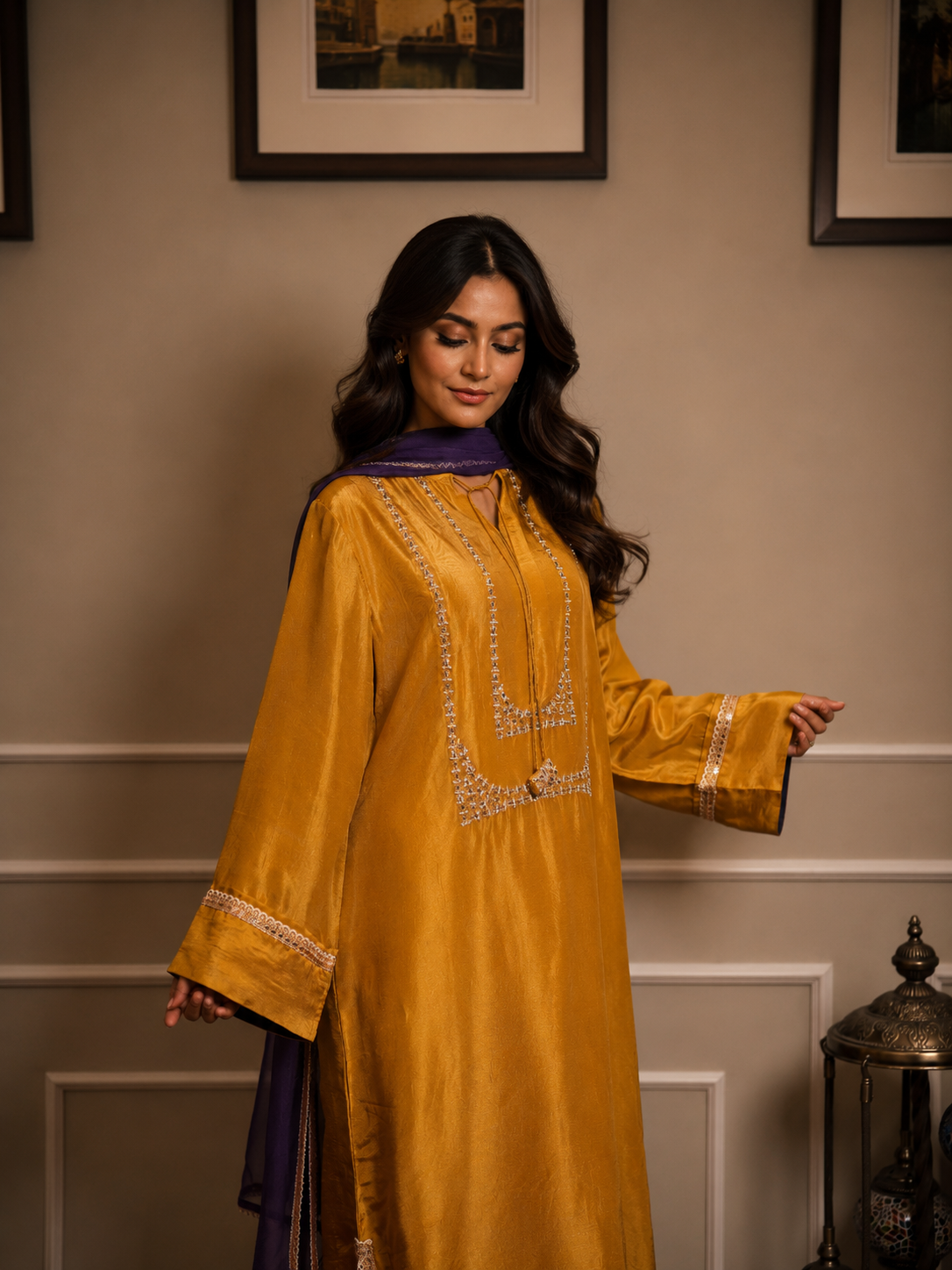 NOURA KANDURA/KAFTAN OLD GOLD