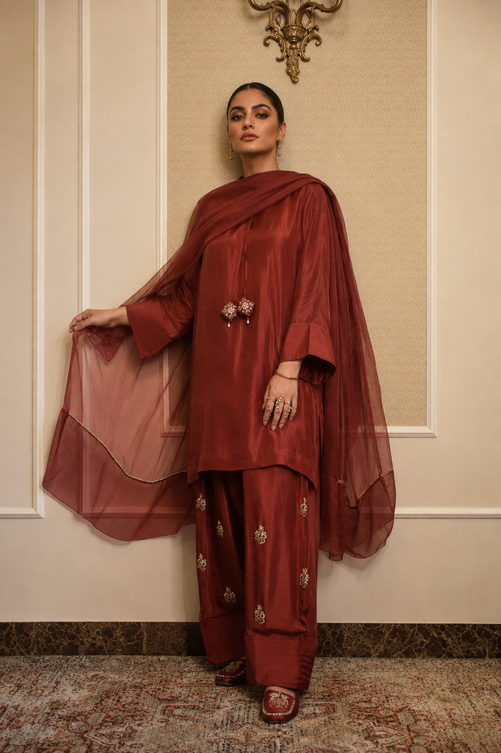 NAZO FARSHI SHALWAR KAMEEZ DEEP MAROON