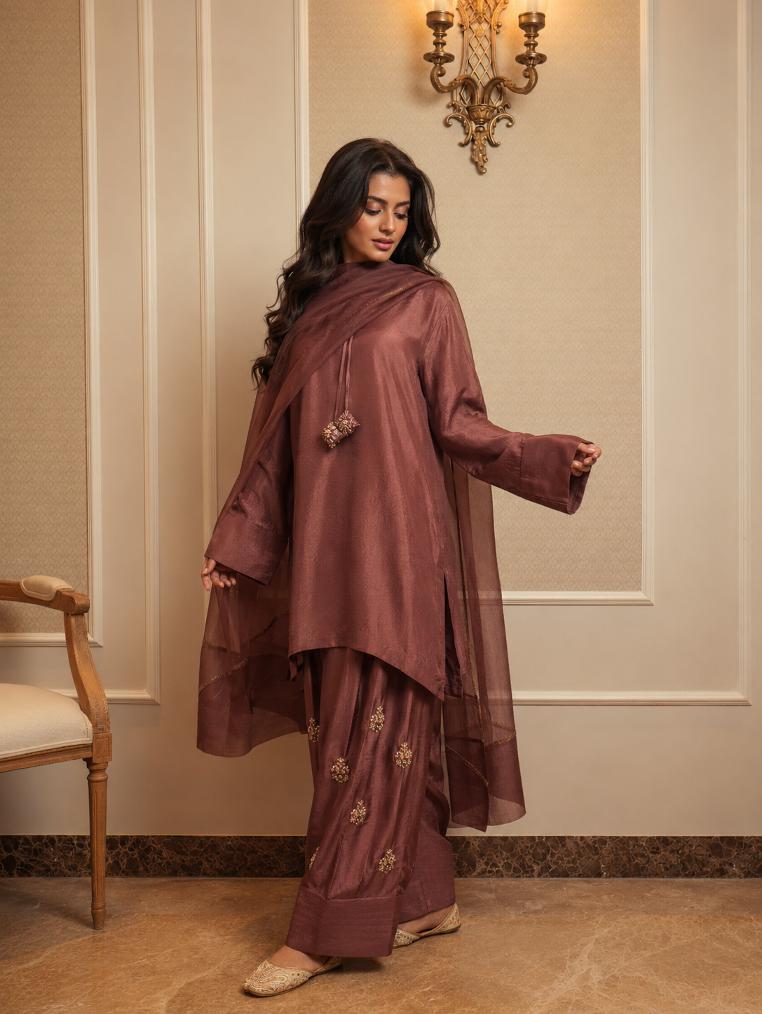 NAZO FARSHI SHALWAR KAMEEZ MOCHA BROWN