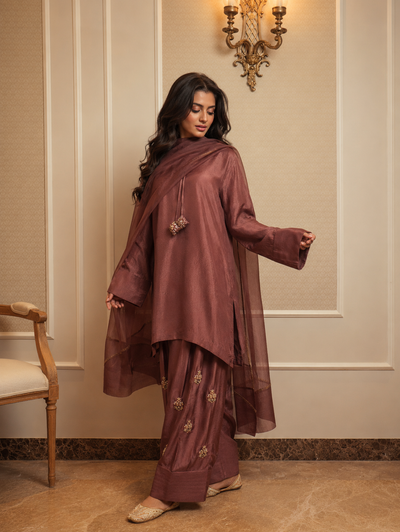 NAZO FARSHI SHALWAR KAMEEZ MOCHA BROWN