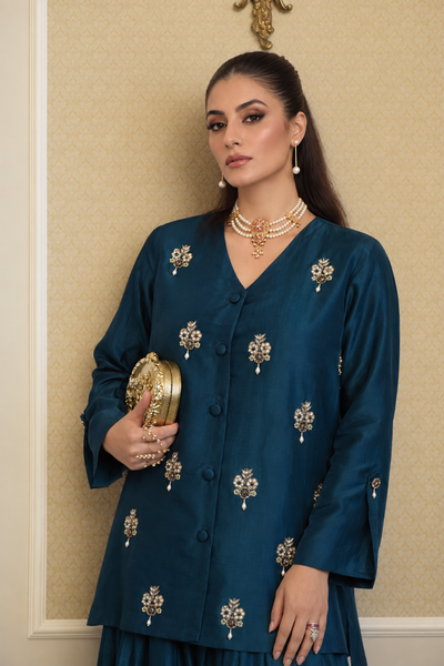 ZIMAL FARSHI SHALWAR KAMEEZ TEAL BLUE