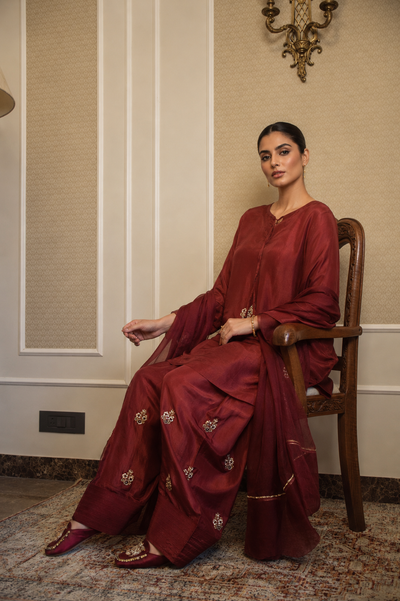 NAZO FARSHI SHALWAR KAMEEZ DEEP MAROON