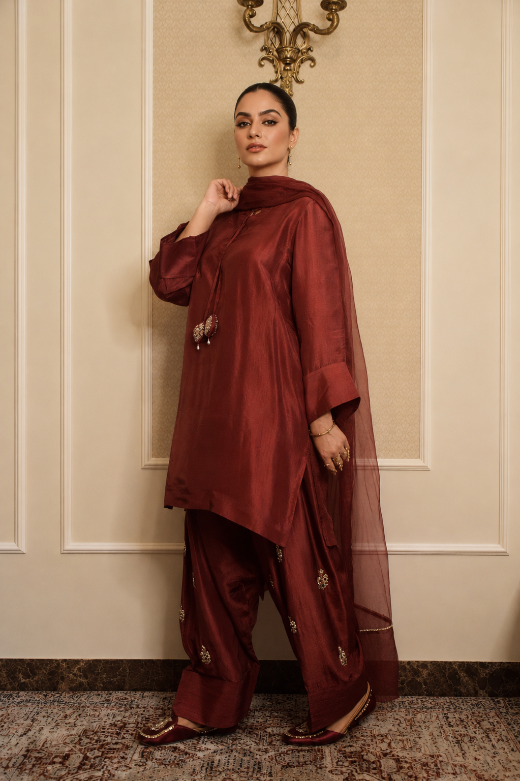 NAZO FARSHI SHALWAR KAMEEZ DEEP MAROON
