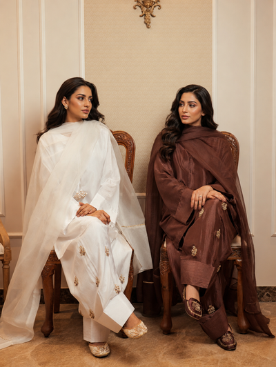 NAZO FARSHI SHALWAR KAMEEZ MOCHA BROWN