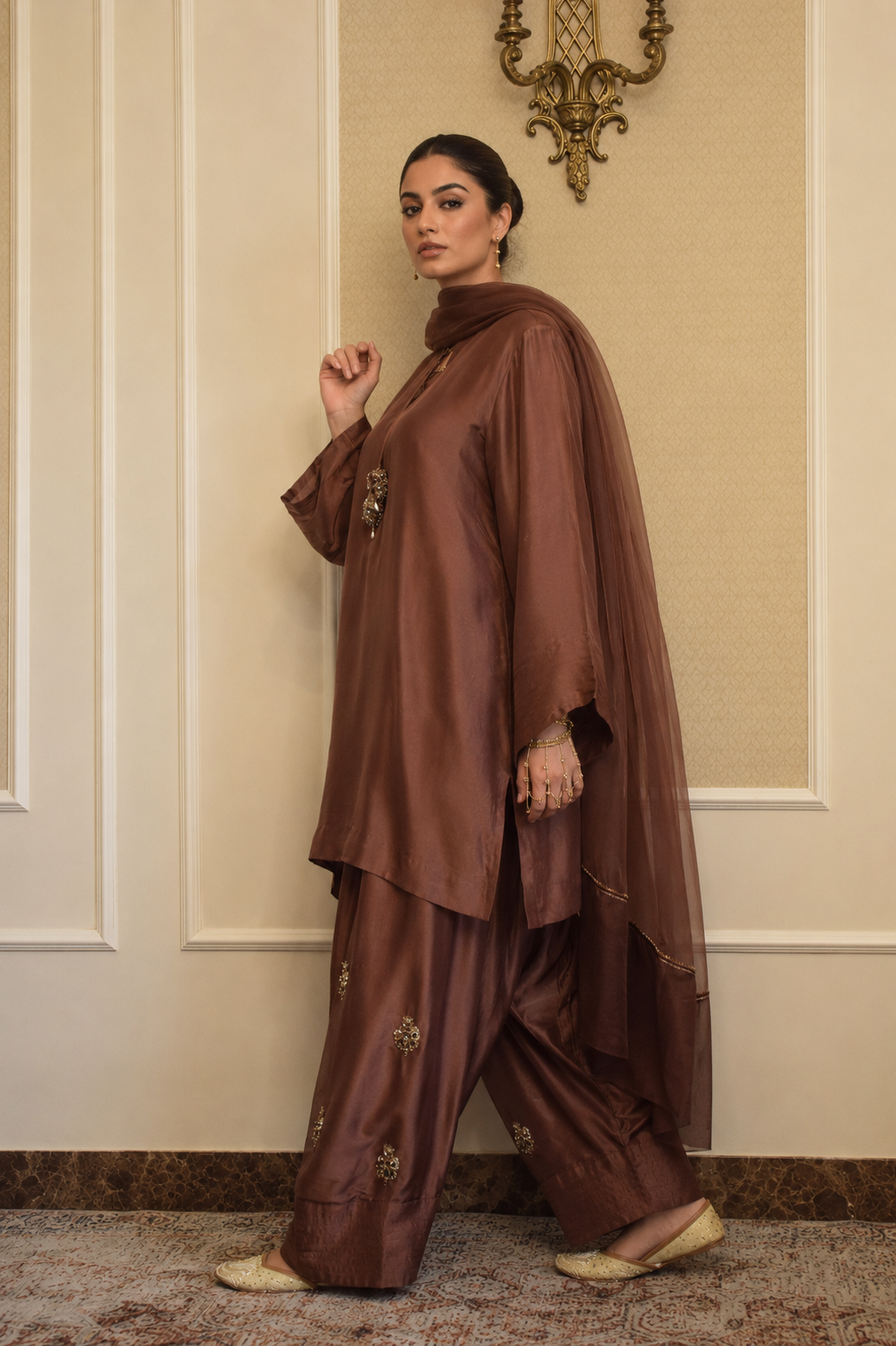 NAZO FARSHI SHALWAR KAMEEZ MOCHA BROWN
