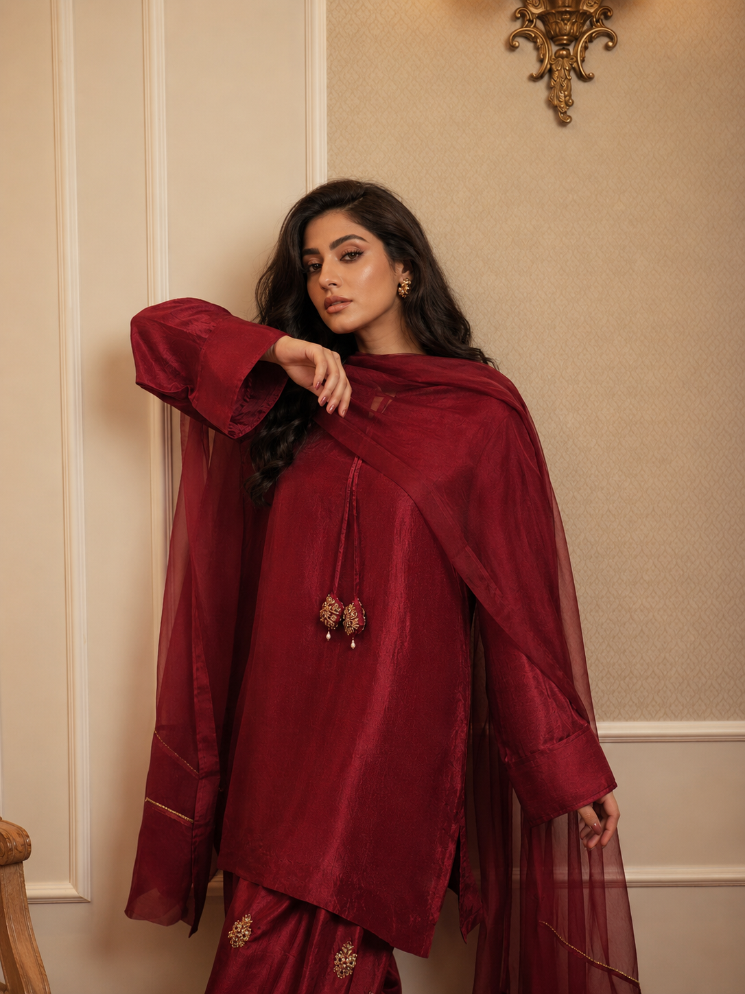 NAZO FARSHI SHALWAR KAMEEZ DEEP MAROON