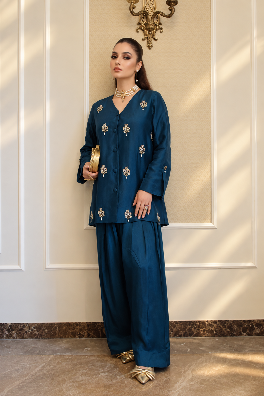 ZIMAL FARSHI SHALWAR KAMEEZ TEAL BLUE