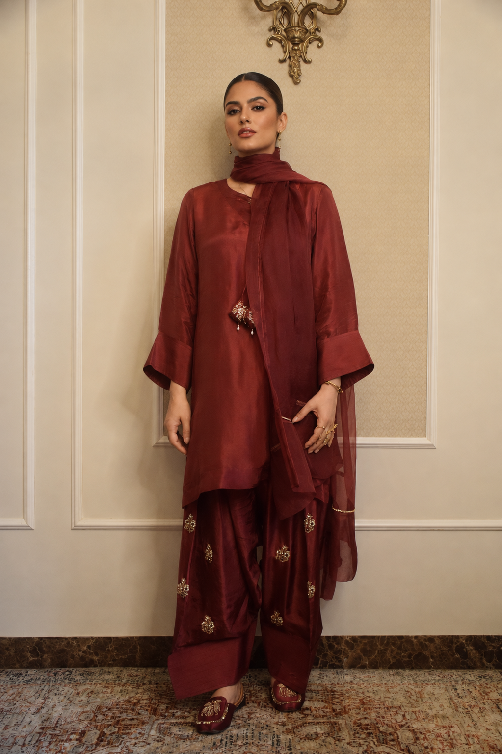 NAZO FARSHI SHALWAR KAMEEZ DEEP MAROON