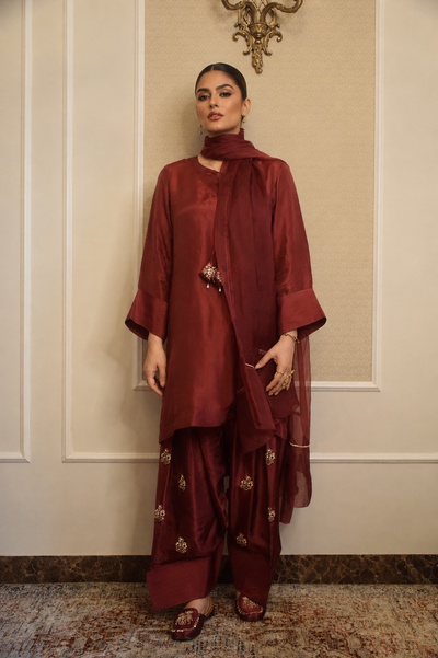 NAZO FARSHI SHALWAR KAMEEZ DEEP MAROON
