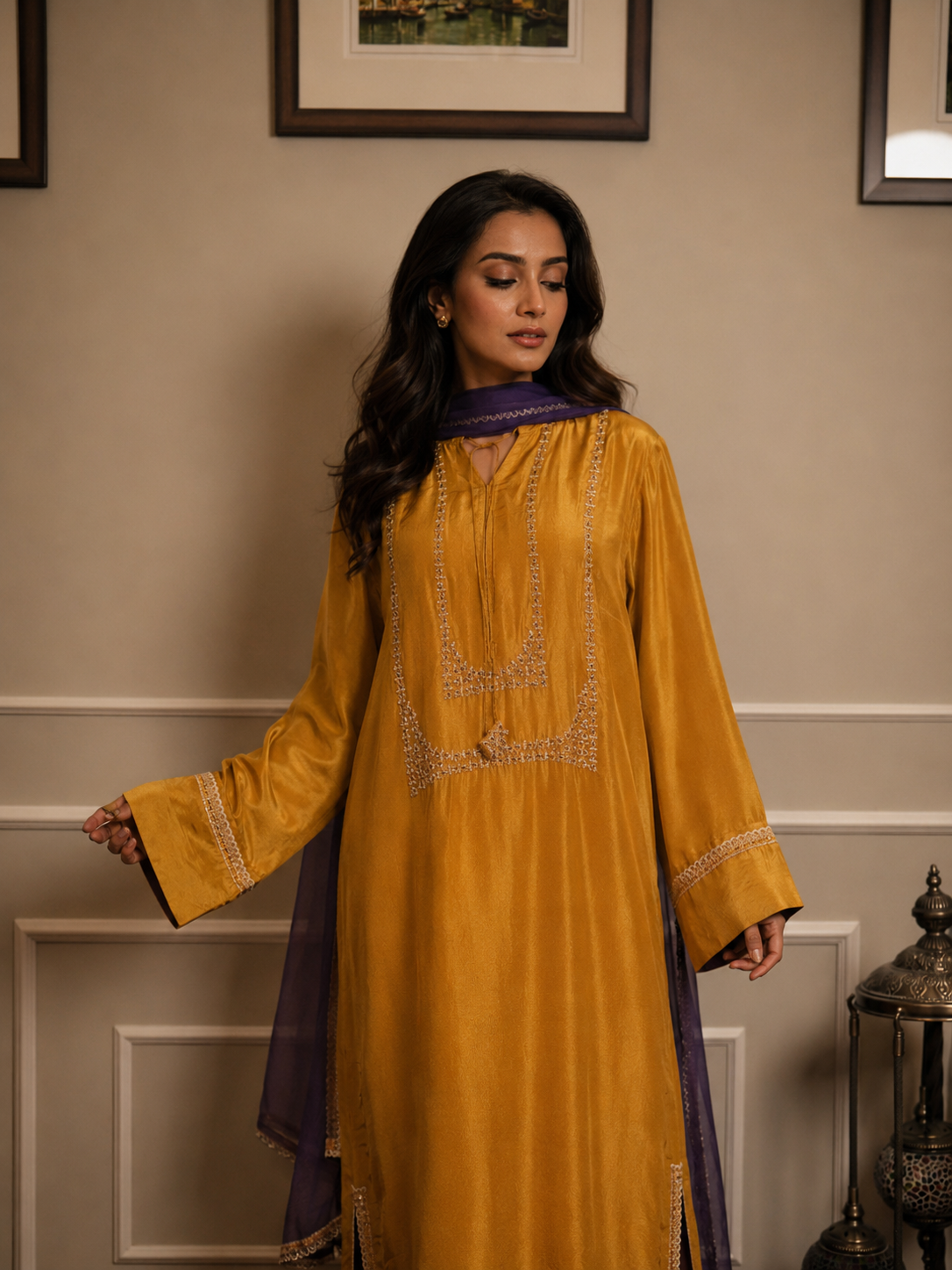 NOURA KANDURA/KAFTAN OLD GOLD