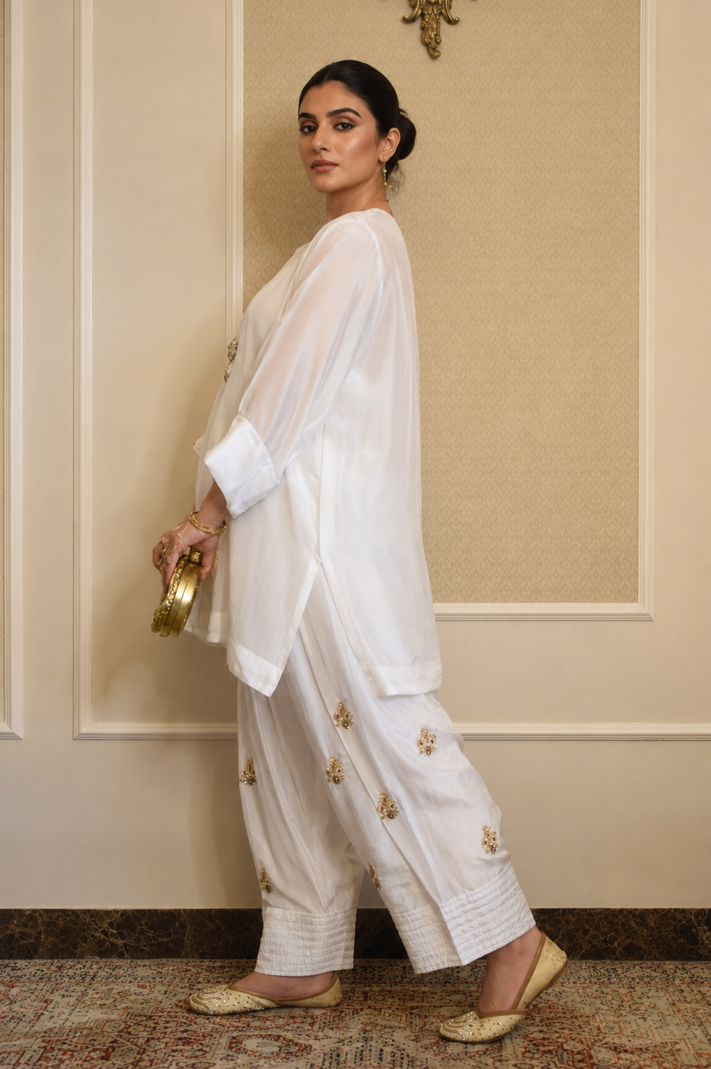 NAZO FARSHI SHALWAR KAMEEZ PEARL WHITE
