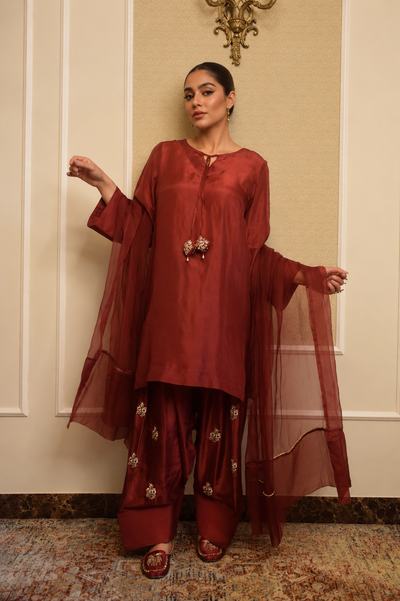 NAZO FARSHI SHALWAR KAMEEZ DEEP MAROON