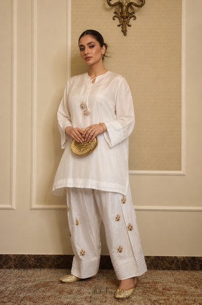 NAZO FARSHI SHALWAR KAMEEZ PEARL WHITE