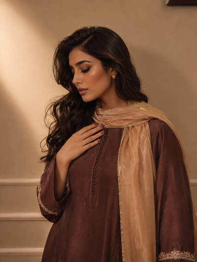 MEHR KAMEEZ TROUSER COFFEE BROWN