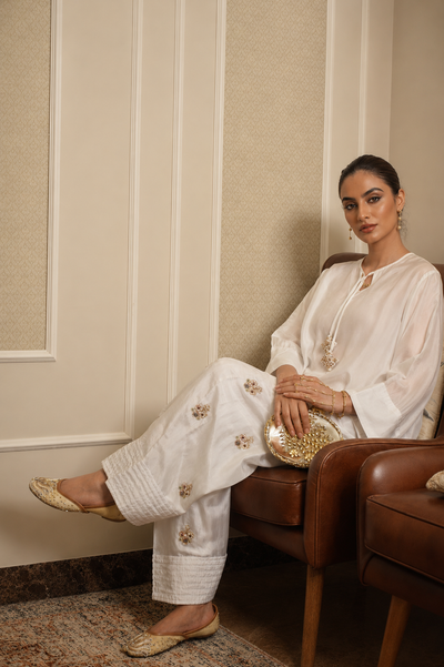 NAZO FARSHI SHALWAR KAMEEZ PEARL WHITE