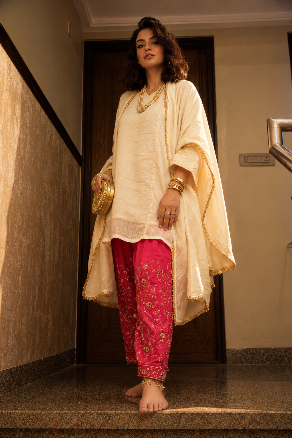DILRUBA SHALWAR KAMEEZ OFFWHITE WITH PINK
