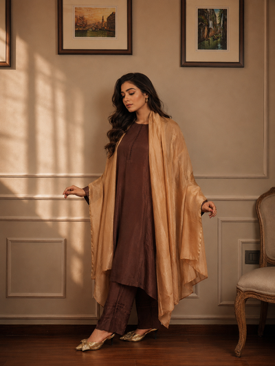MEHR KAMEEZ TROUSER COFFEE BROWN
