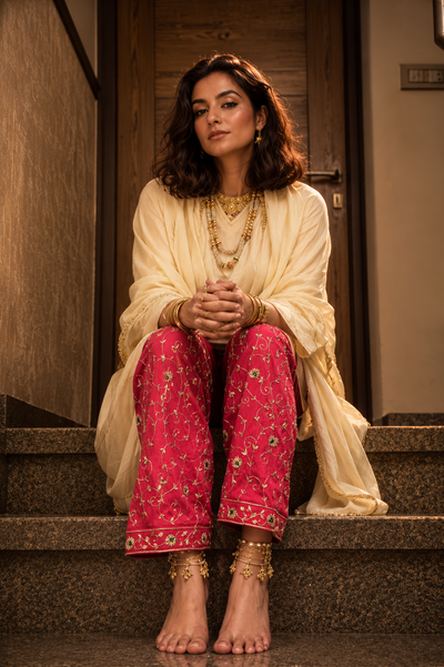 DILRUBA SHALWAR KAMEEZ OFFWHITE WITH PINK