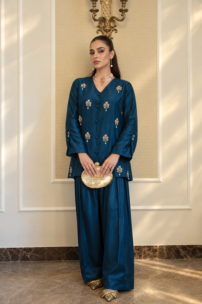 ZIMAL FARSHI SHALWAR KAMEEZ TEAL BLUE