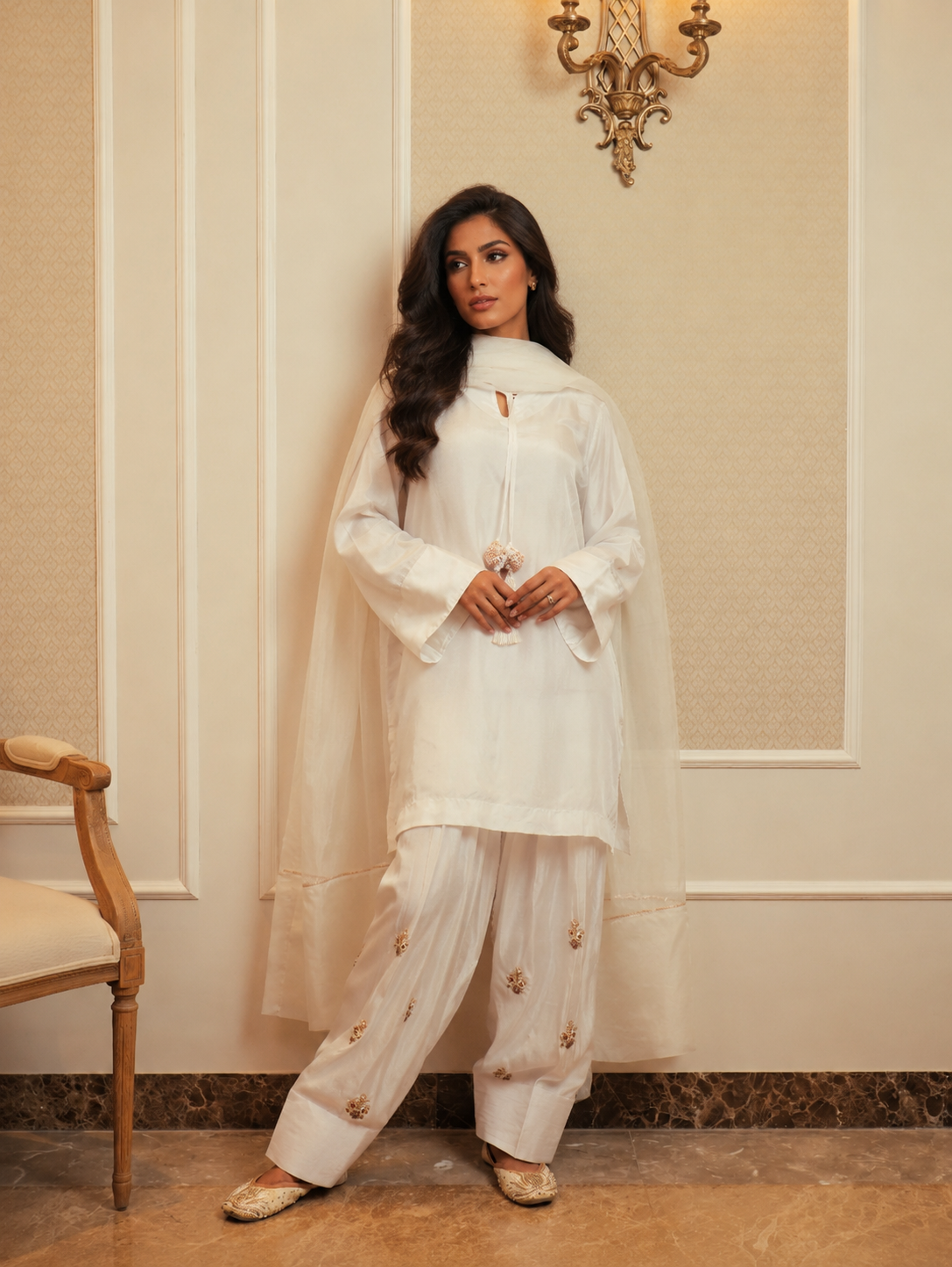 NAZO FARSHI SHALWAR KAMEEZ PEARL WHITE