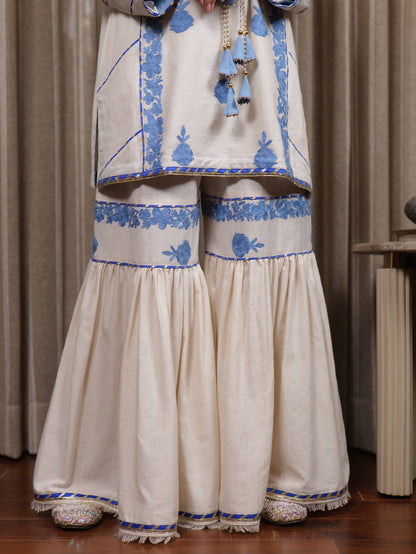 Begum Kashmiri Aari Embroidered Blue Garara Set