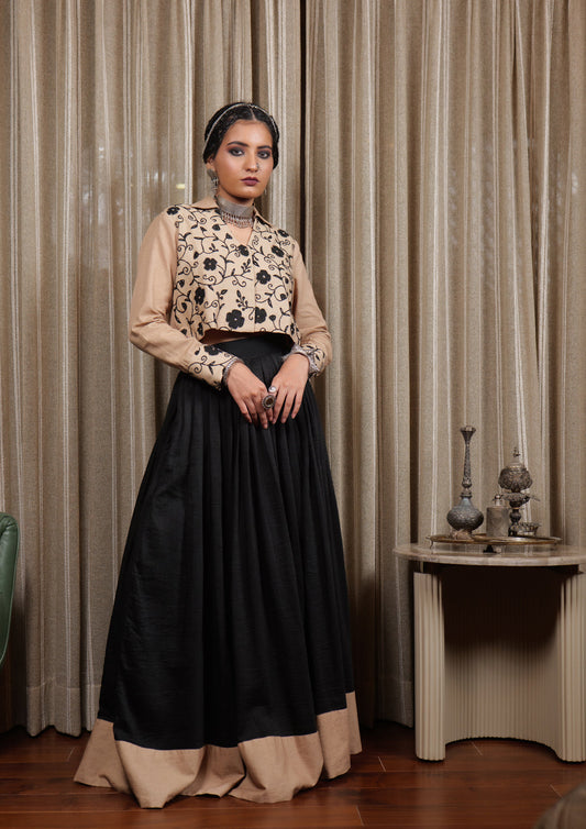 Begum Kashmiri Aari Embroidered Shirt Blouse with Flared Skirt