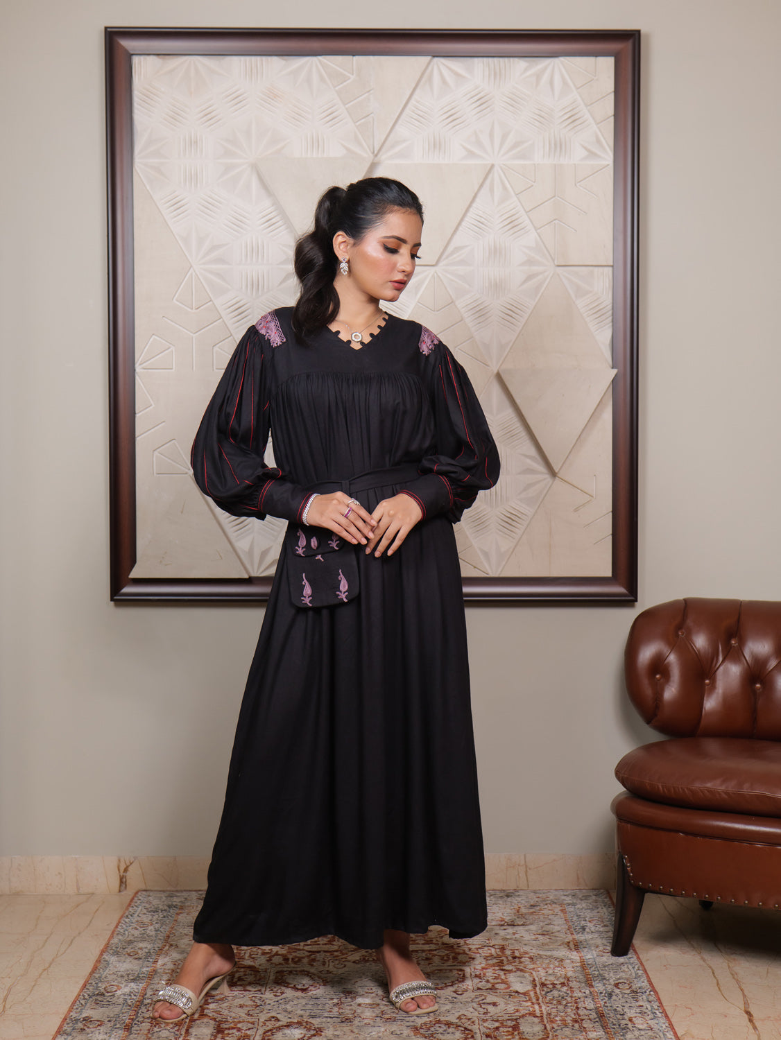 Fitoor Kashmiri Aari Embroidered Maxi Dress with Bag Belt