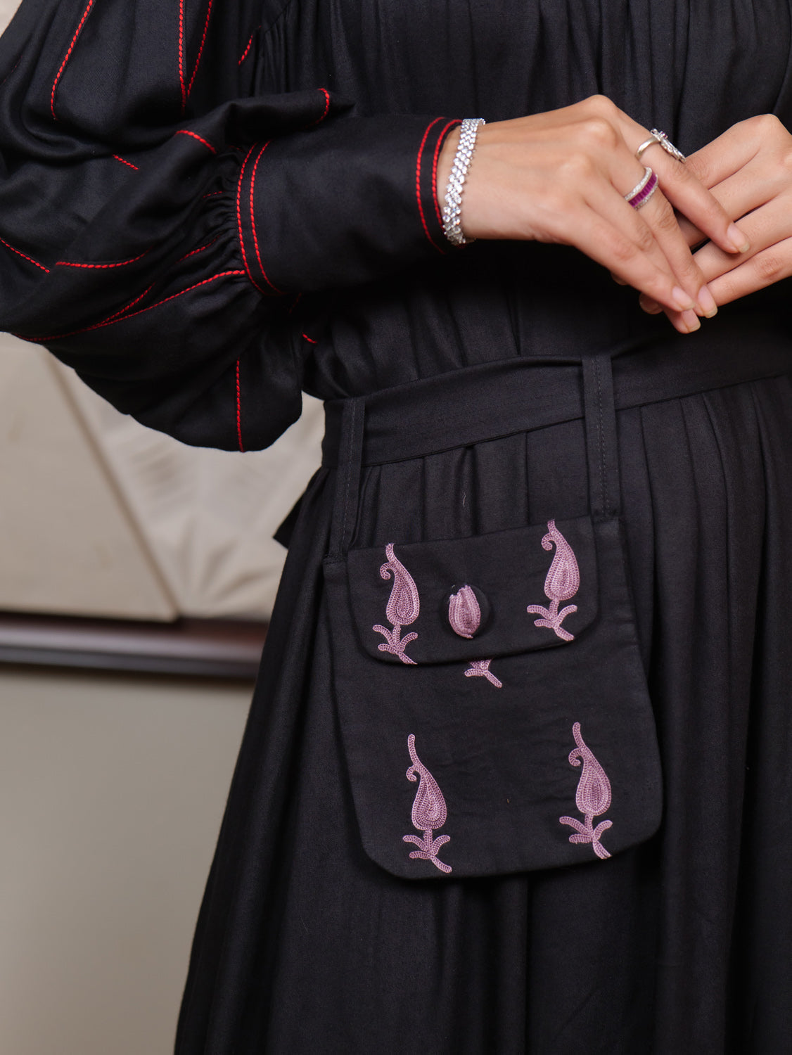 Fitoor Kashmiri Aari Embroidered Maxi Dress with Bag Belt